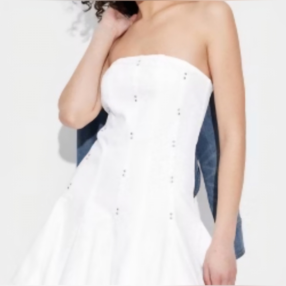 White Denim Strapless Mini Dress, Size XL, New With Tags